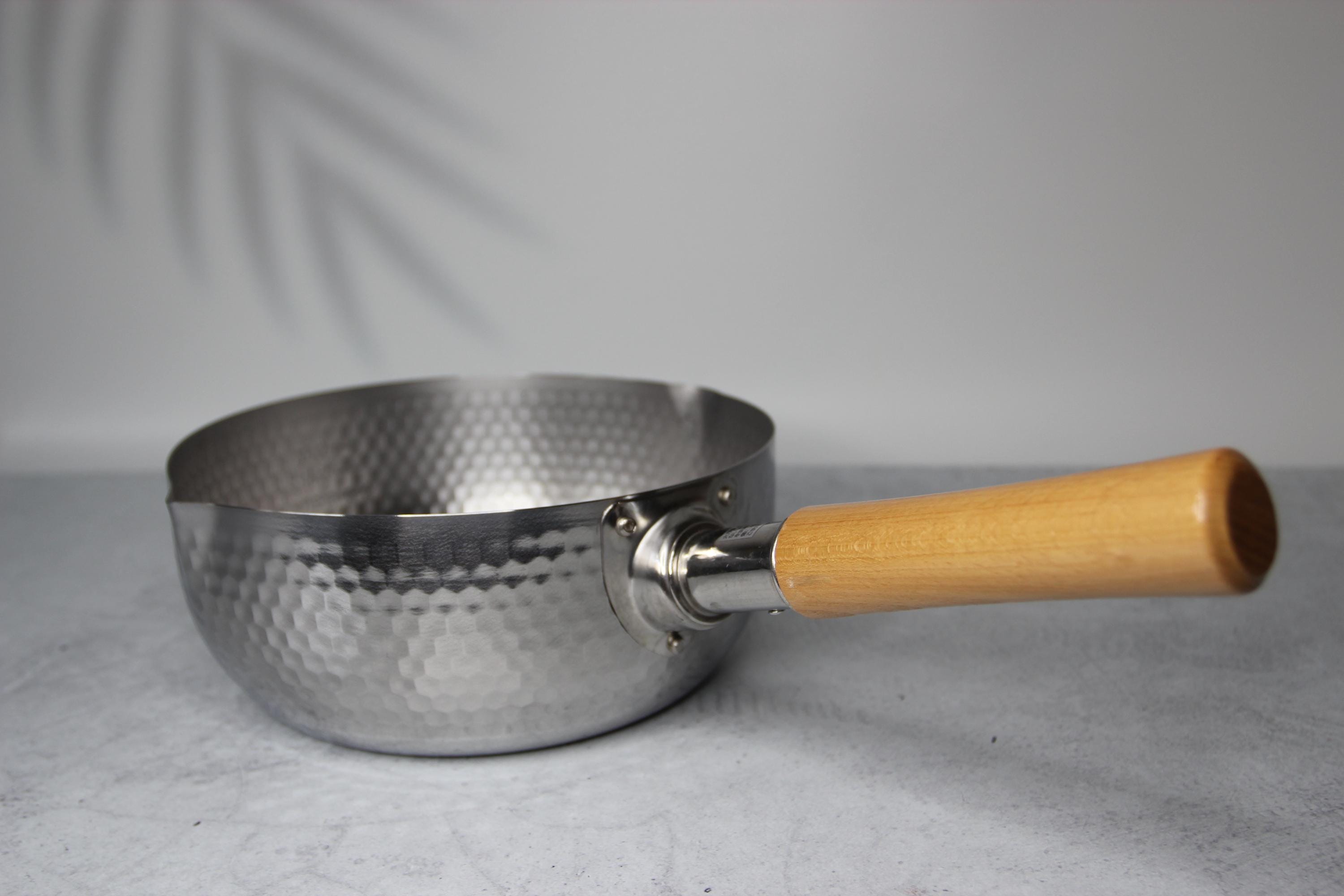Japanese Yukihira Pot 18cm / 22cm  Hammered Stainless Steel Saucepan with Wooden Handle | Made in Japan | All Stove Compatible Cookware