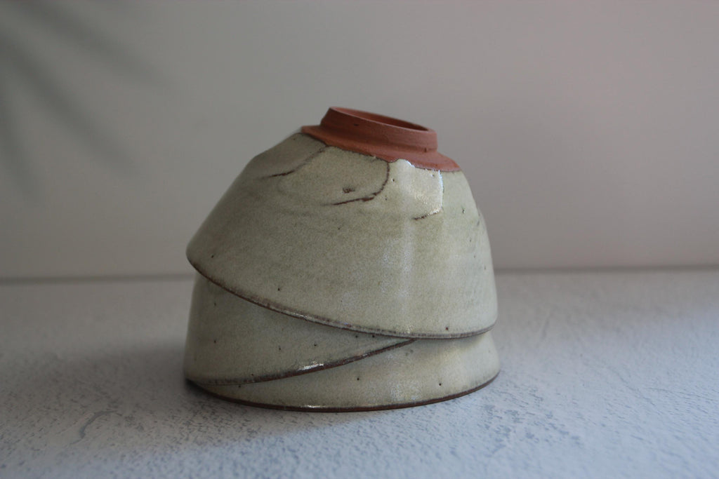 Handmade Shigaraki Ware Rice Bowl: White Shinogi Japanese Pottery