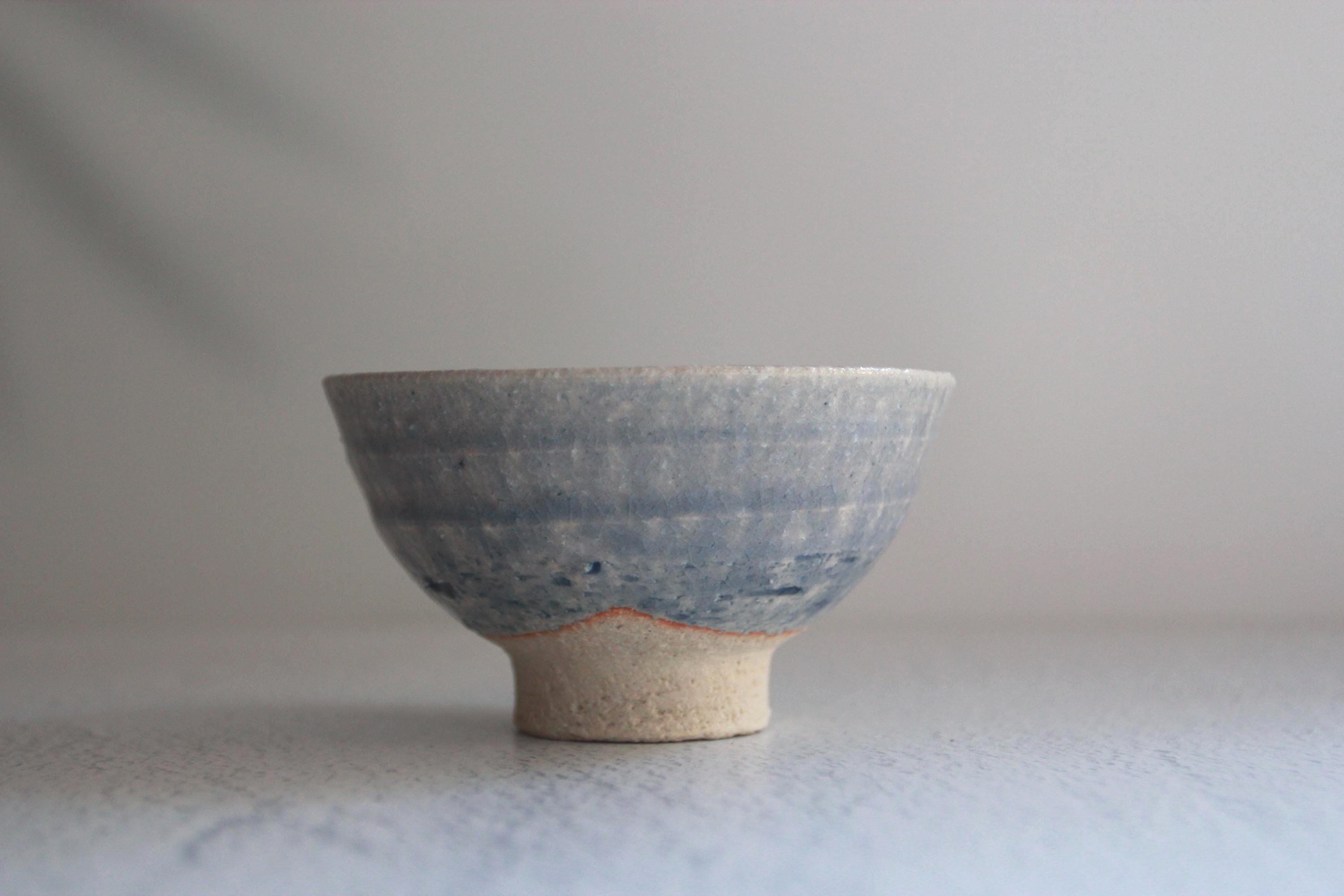 Shigaraki Ware Footed Bowl: Lakescape Wabi Sabi Pottery, Made in Japan