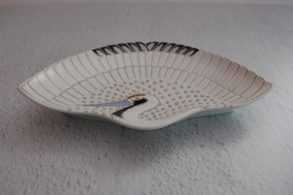 Handmade Crane Plate: Japanese Porcelain Fan Plate, Arita Ware