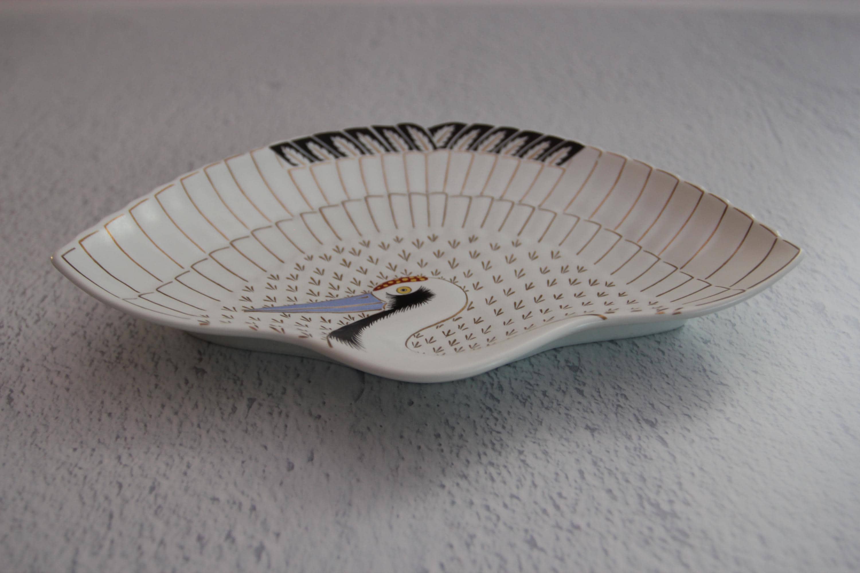 Handmade Crane Plate: Japanese Porcelain Fan Plate, Arita Ware