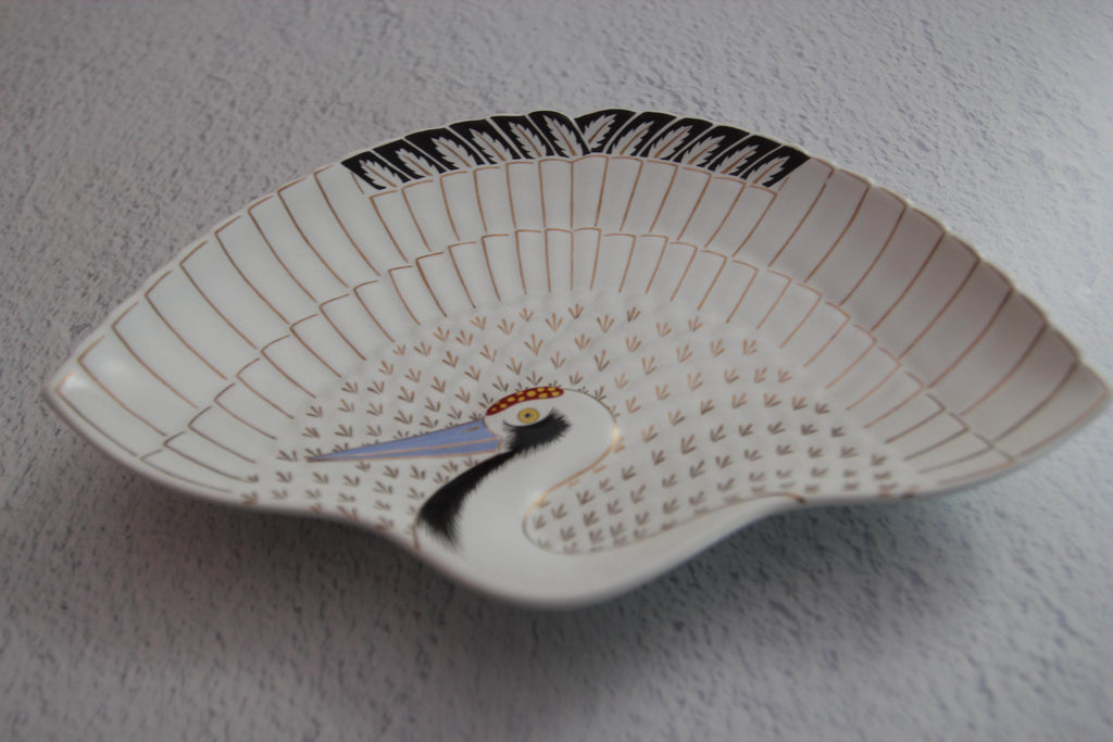 Handmade Crane Plate: Japanese Porcelain Fan Plate, Arita Ware