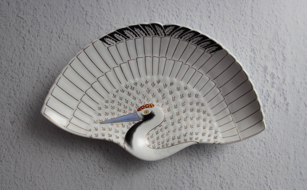Handmade Crane Plate: Japanese Porcelain Fan Plate, Arita Ware