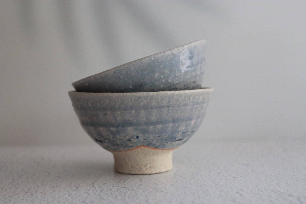 Shigaraki Ware Footed Bowl: Lakescape Wabi Sabi Pottery, Made in Japan