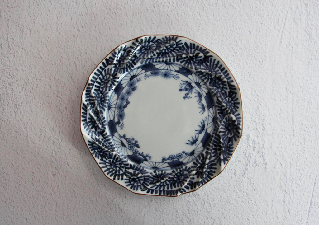 Hand-Painted Hasami Plate: Arita Ware Porcelain, Japanese Pine & Plum Design