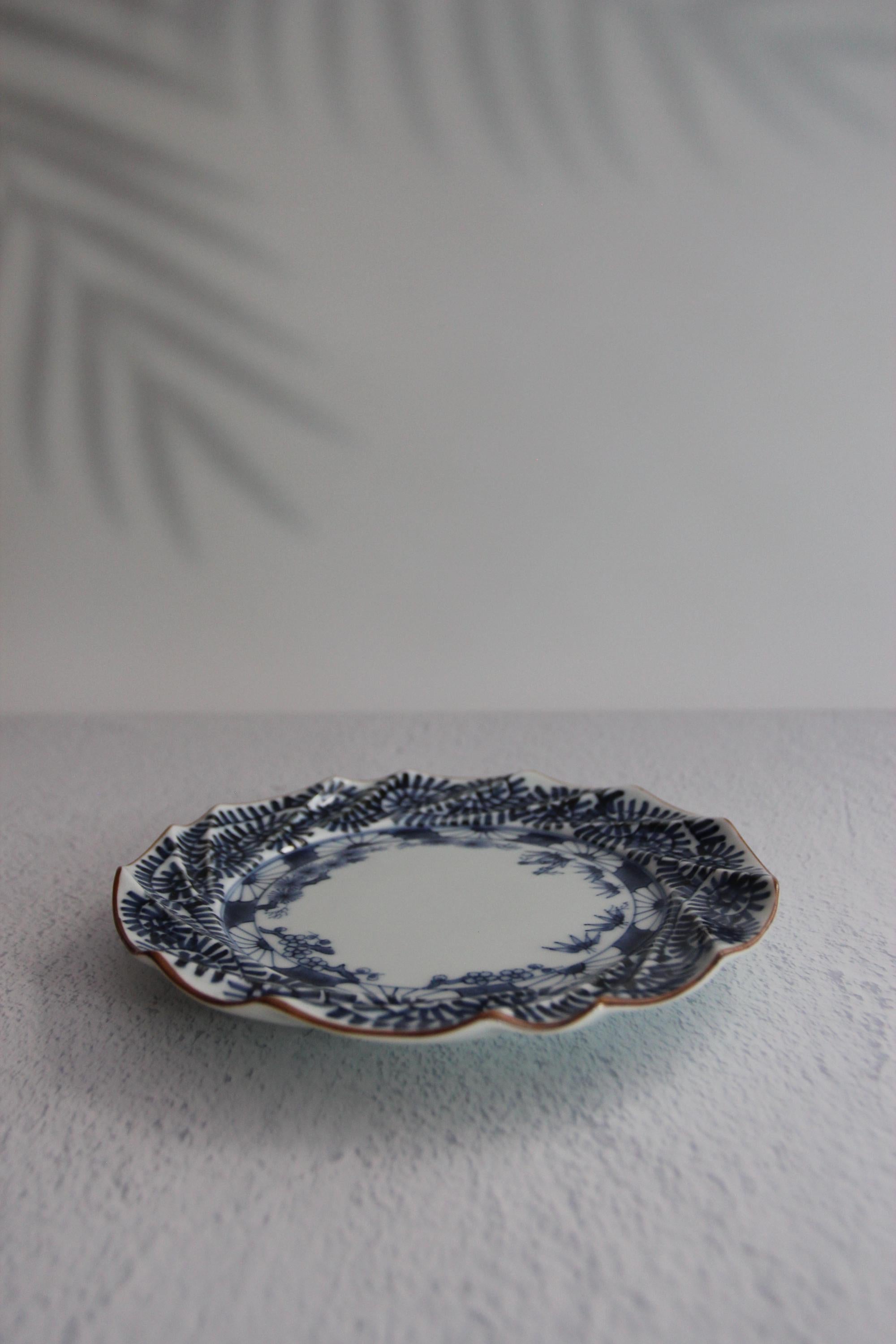 Hand-Painted Hasami Plate: Arita Ware Porcelain, Japanese Pine & Plum Design