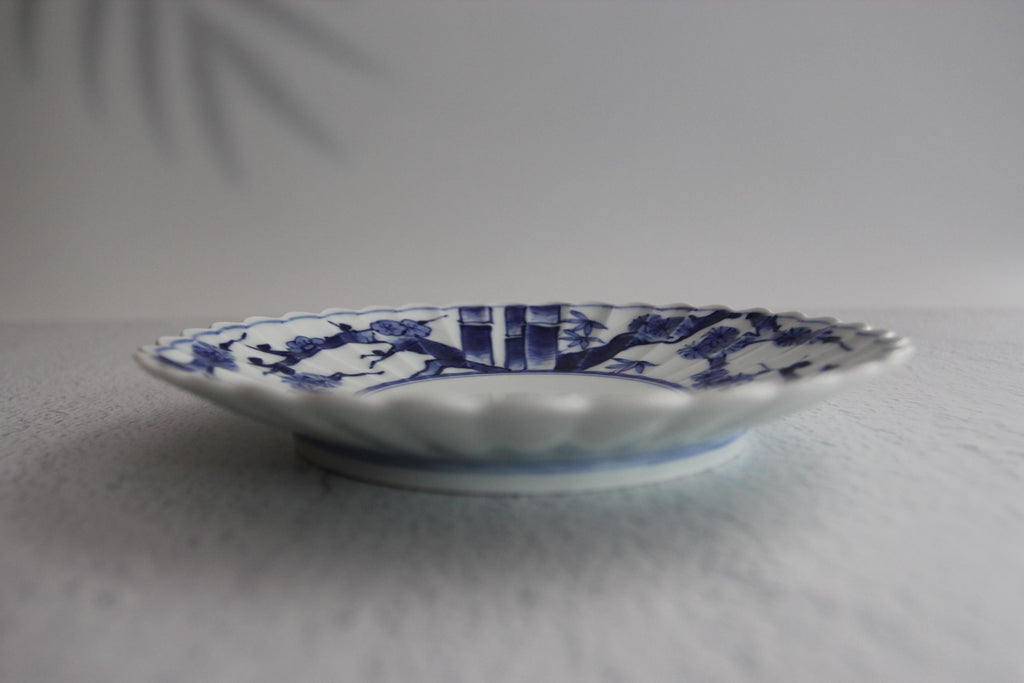 Hasami Plate: Japanese Porcelain Chrysanthemum Dish with Pine, Bamboo & Plum Design