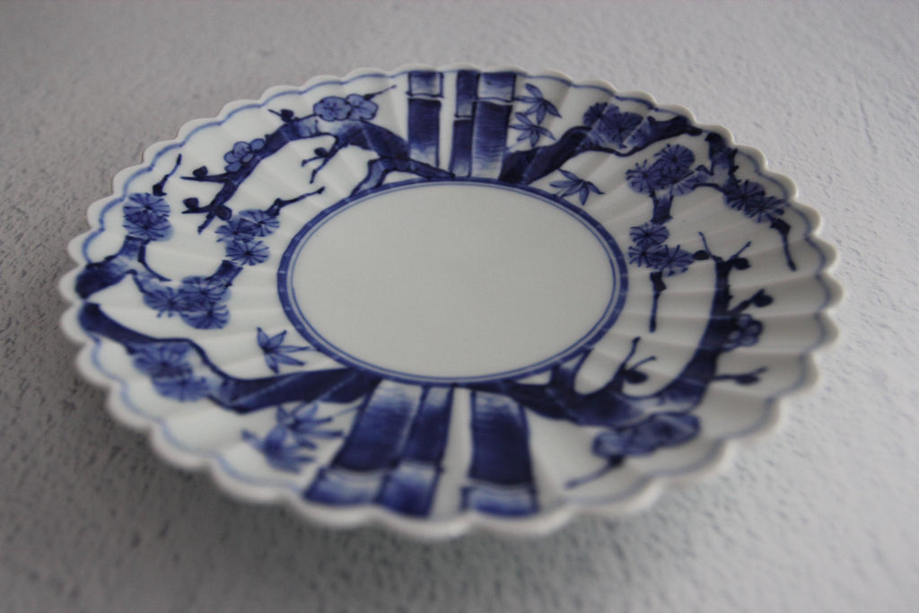 Hasami Plate: Japanese Porcelain Chrysanthemum Dish with Pine, Bamboo & Plum Design