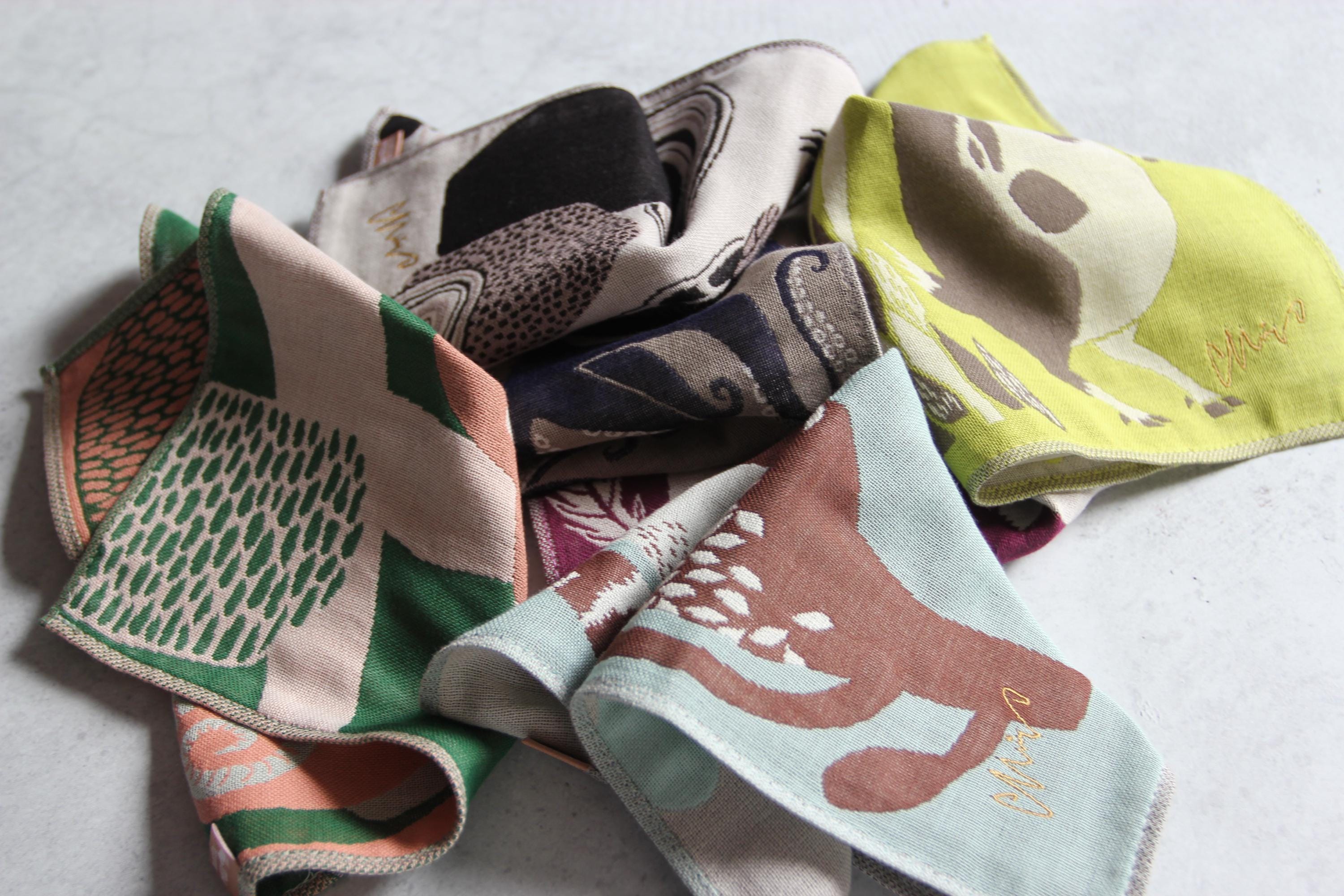 Embroidered Animal Gauze Handkerchief: Japanese Cotton Hanky (25x25cm)