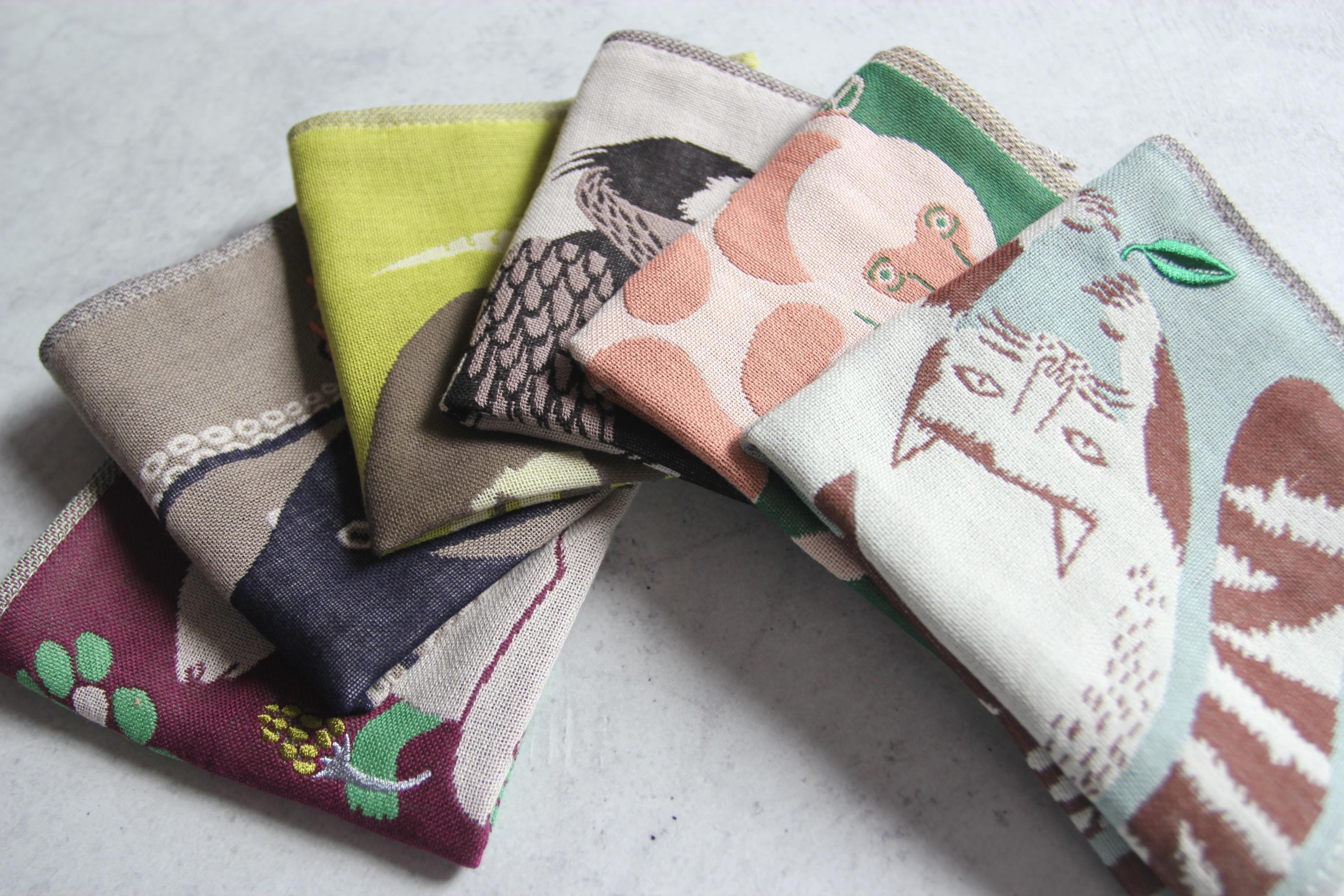 Embroidered Animal Gauze Handkerchief: Japanese Cotton Hanky (25x25cm)