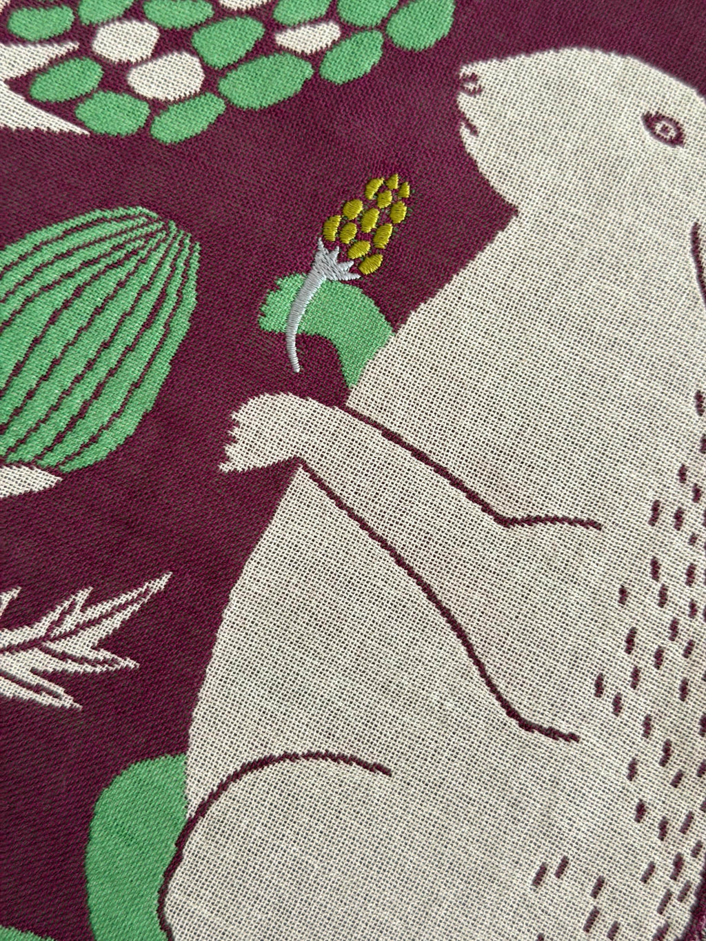Embroidered Animal Gauze Handkerchief: Japanese Cotton Hanky (25x25cm)