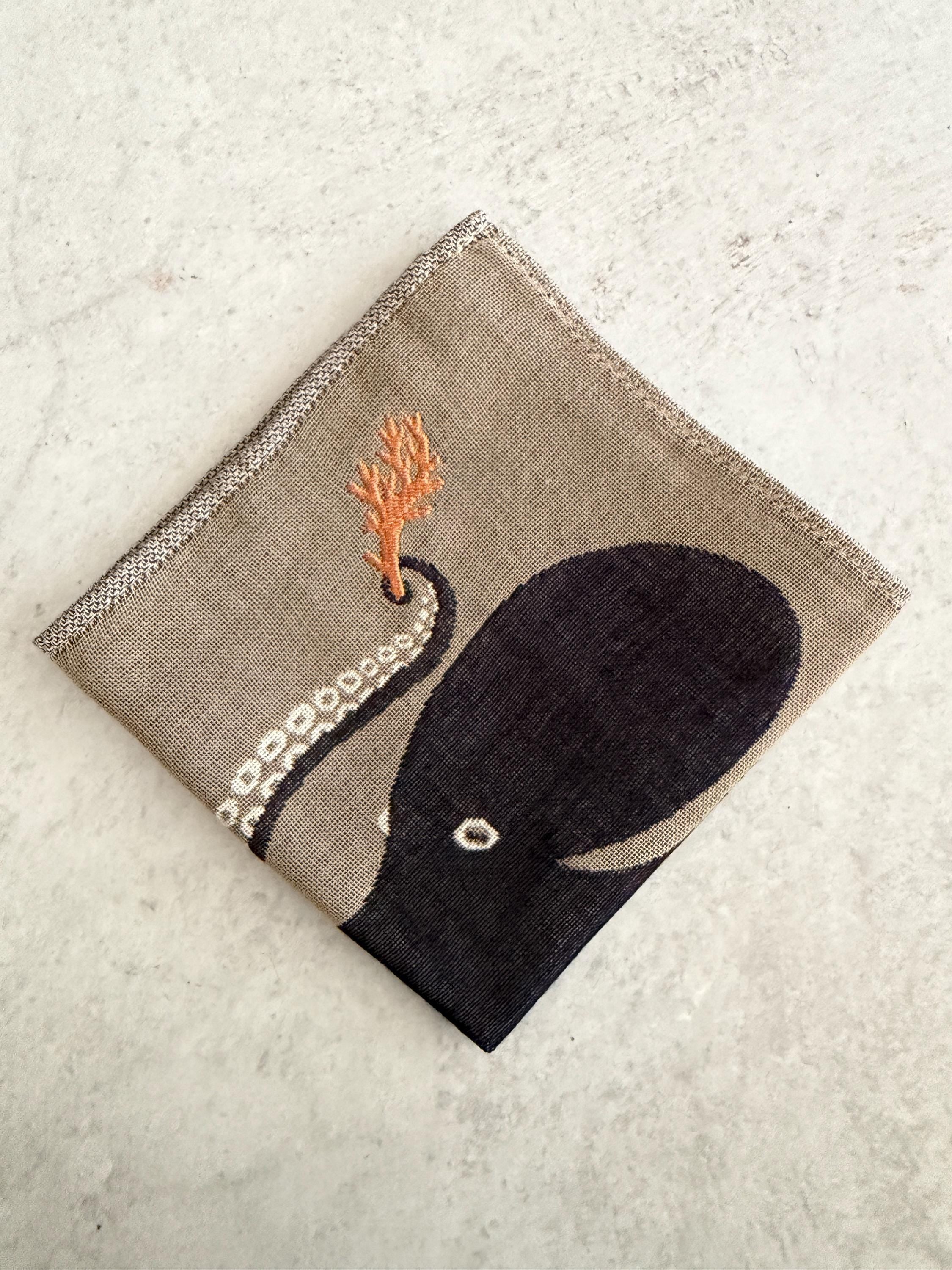 Embroidered Animal Gauze Handkerchief: Japanese Cotton Hanky (25x25cm)