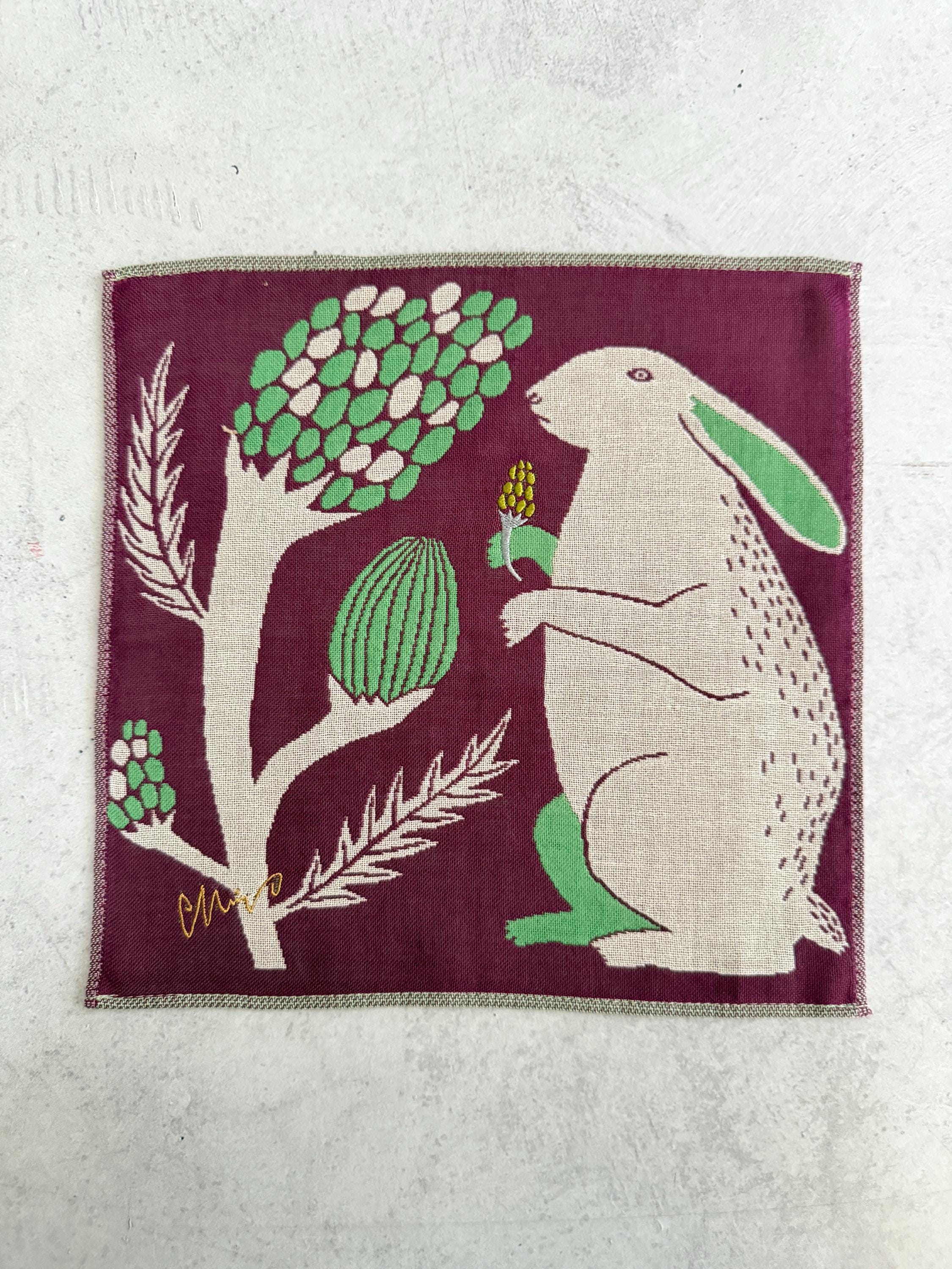 Embroidered Animal Gauze Handkerchief: Japanese Cotton Hanky (25x25cm)