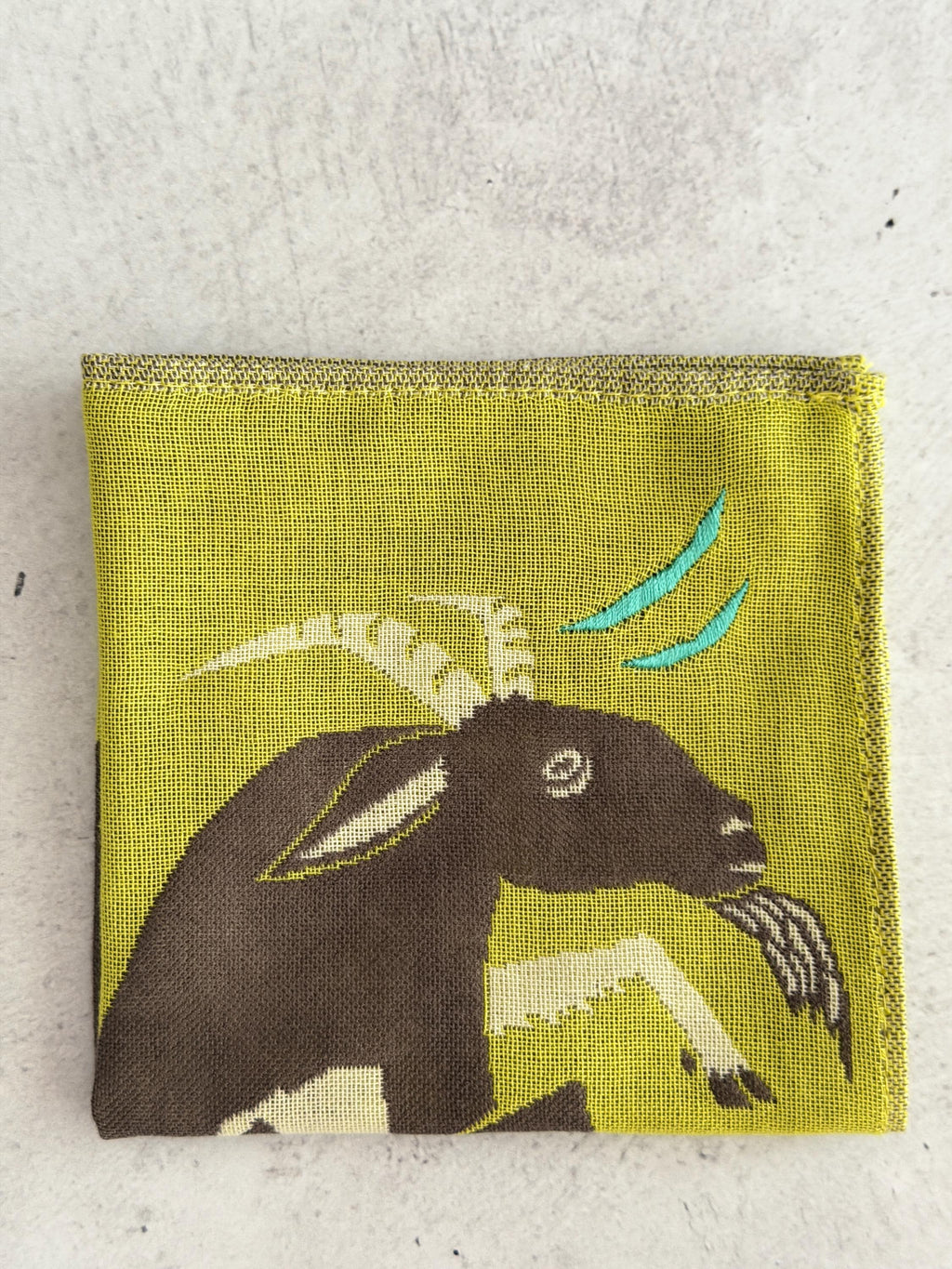 Embroidered Animal Gauze Handkerchief: Japanese Cotton Hanky (25x25cm)