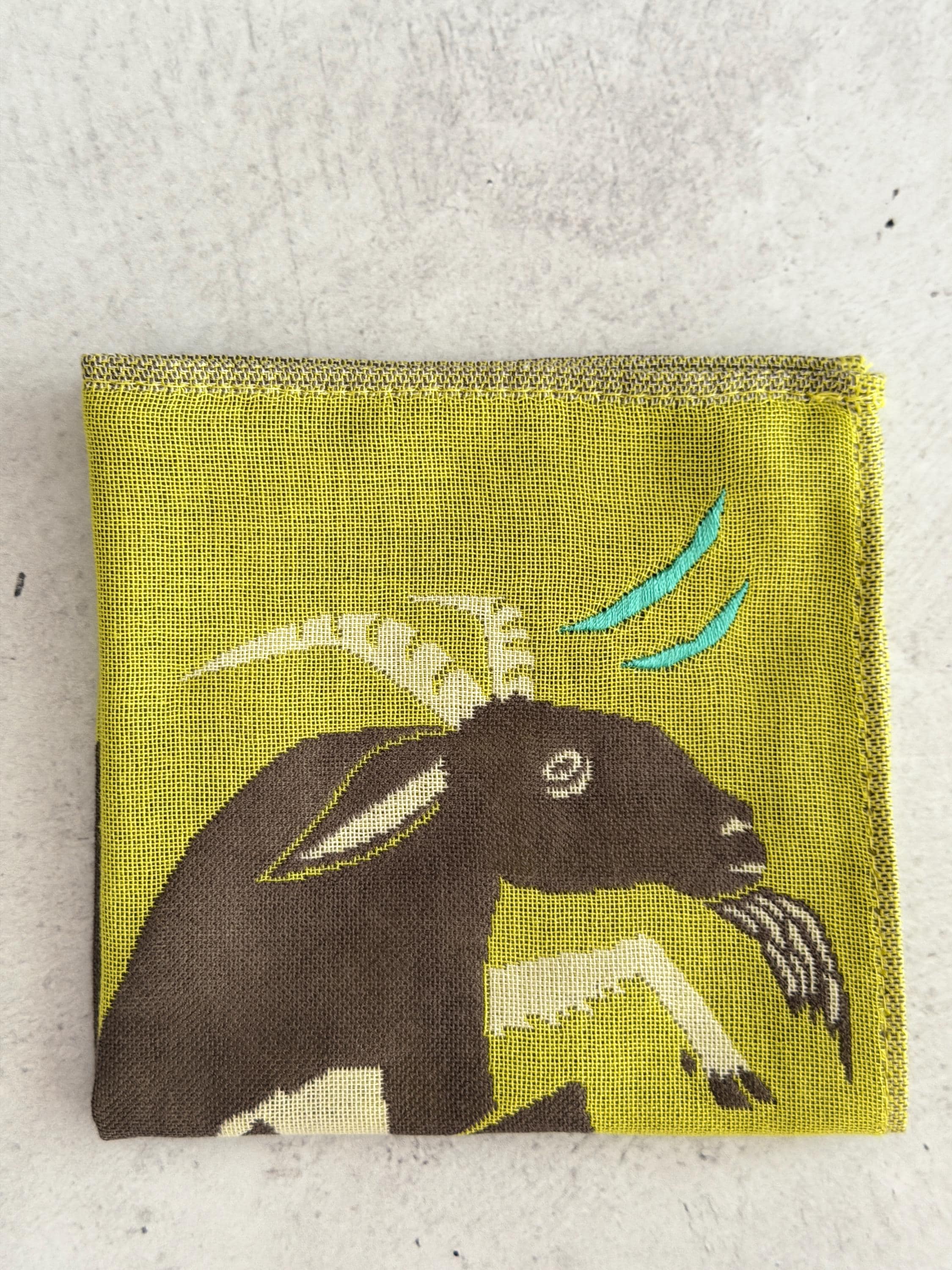 Embroidered Animal Gauze Handkerchief: Japanese Cotton Hanky (25x25cm)