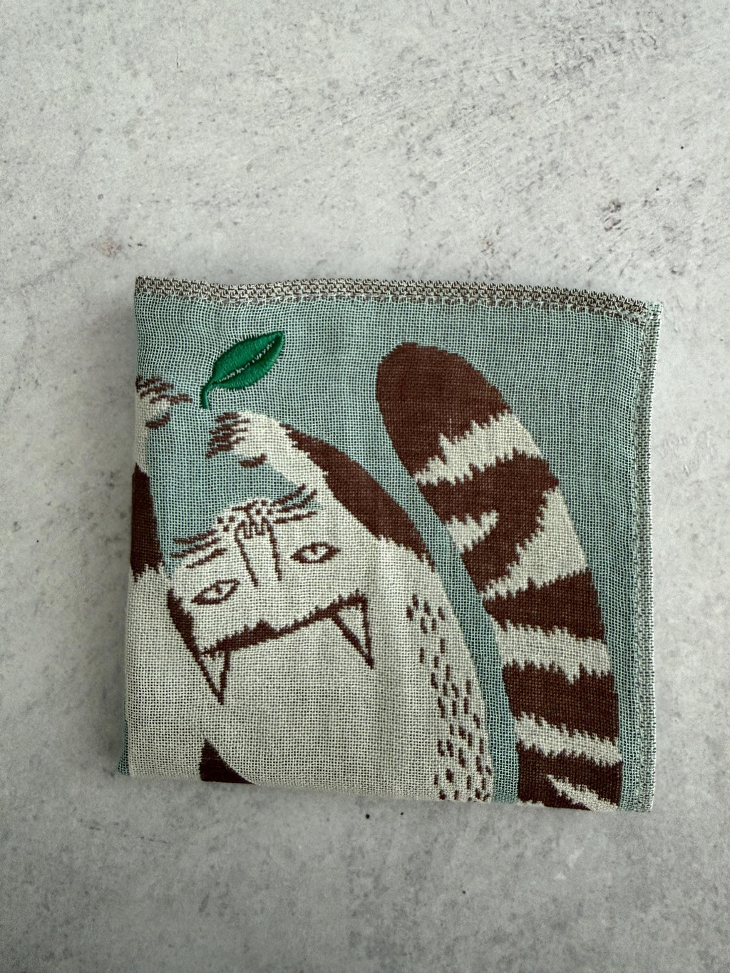 Embroidered Animal Gauze Handkerchief: Japanese Cotton Hanky (25x25cm)