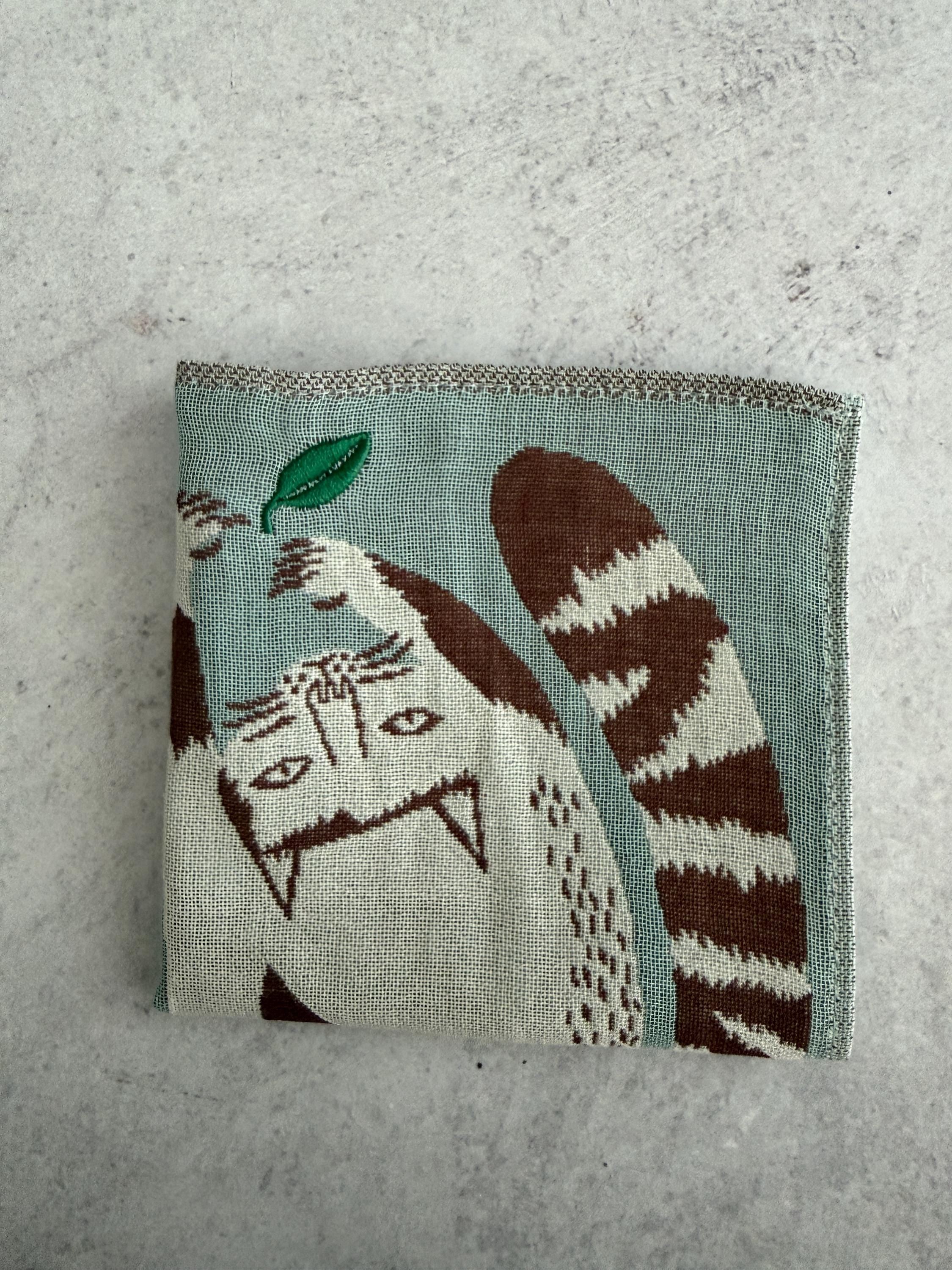 Embroidered Animal Gauze Handkerchief: Japanese Cotton Hanky (25x25cm)