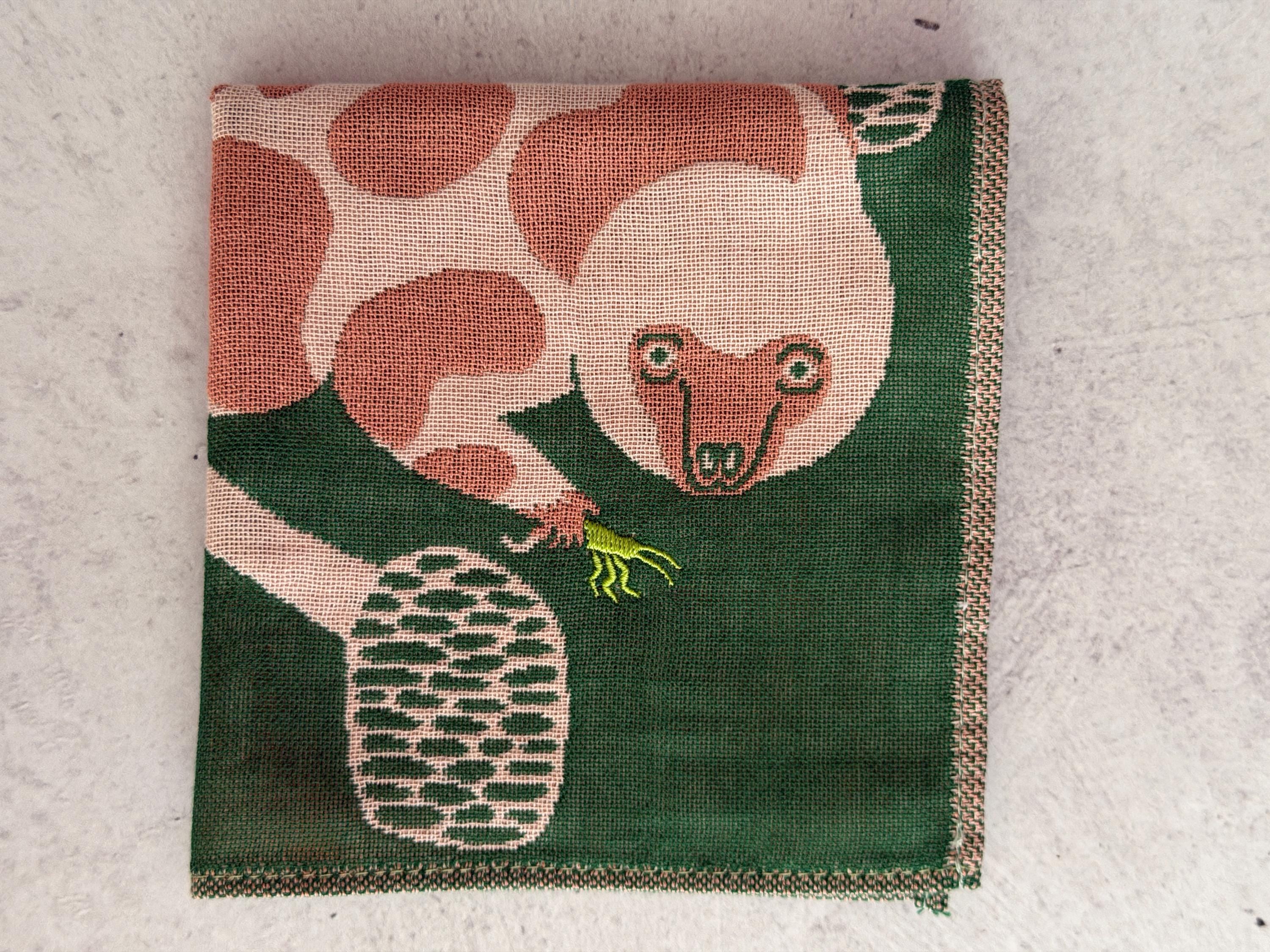 Embroidered Animal Gauze Handkerchief: Japanese Cotton Hanky (25x25cm)