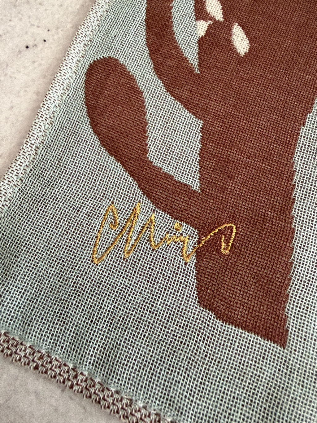 Embroidered Animal Gauze Handkerchief: Japanese Cotton Hanky (25x25cm)