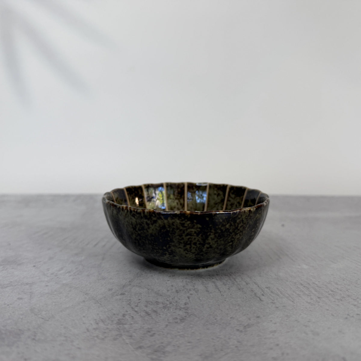 Mino Ware Dark Green Chrysanthemum Shaped Bowl  Japanese Ceramic Small Serving Dish