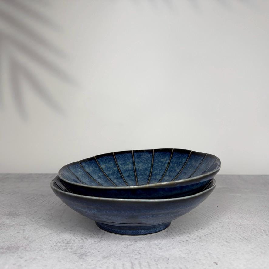 Mino Ware Kiln Changed Dark Blue Juuso Asaka Medium Bowl  Japanese Ceramic Bowl, Minoyaki Pottery, 17cm