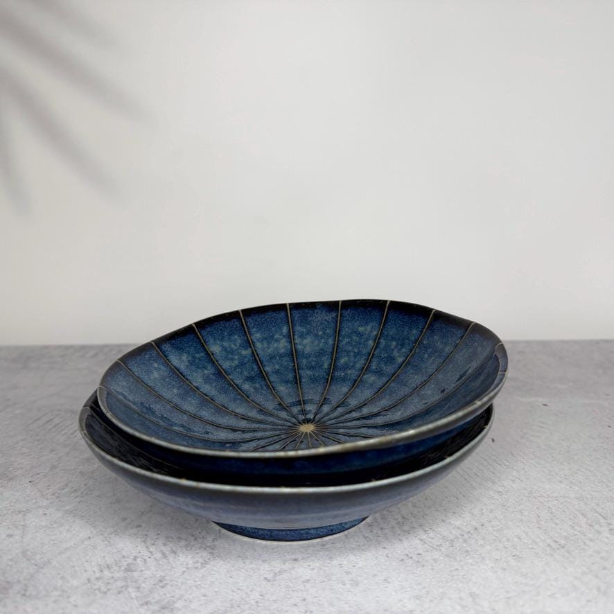 Mino Ware Kiln Changed Dark Blue Juuso Asaka Medium Bowl  Japanese Ceramic Bowl, Minoyaki Pottery, 17cm