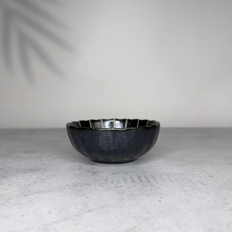 Mino Ware Black Matte Chrysanthemum Bowl  Small Japanese Ceramic Side Dish, Minoyaki Pottery, Made in Japan