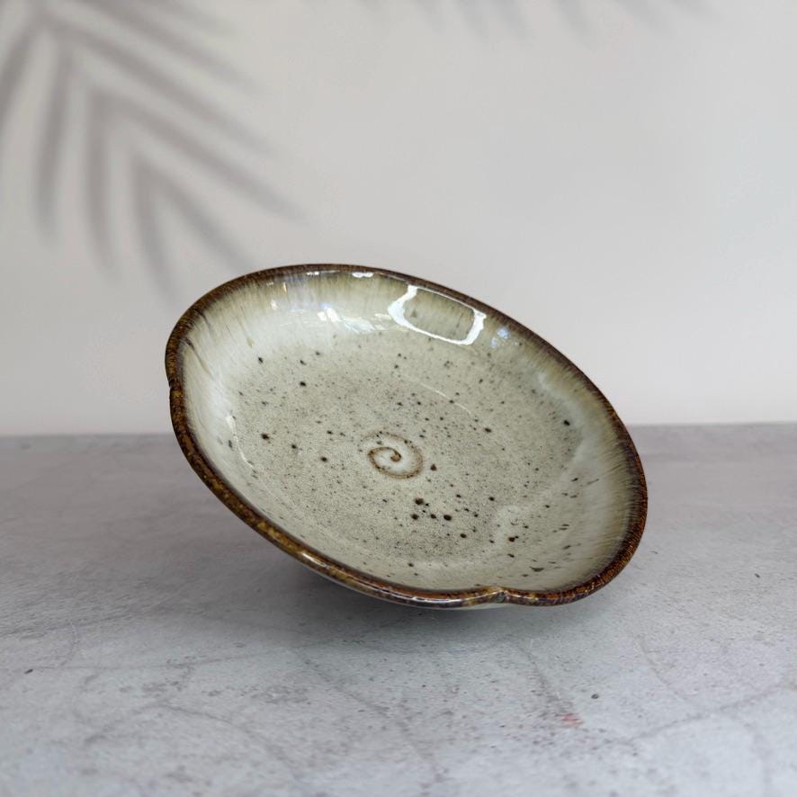 Shigaraki Ware Footed Hagi Iron Roll Dish | Handmade Japanese Ceramic Serving Bowl | Wabi Sabi Stoneware | Made in Japan