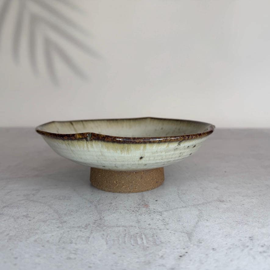 Shigaraki Ware Footed Hagi Iron Roll Dish | Handmade Japanese Ceramic Serving Bowl | Wabi Sabi Stoneware | Made in Japan