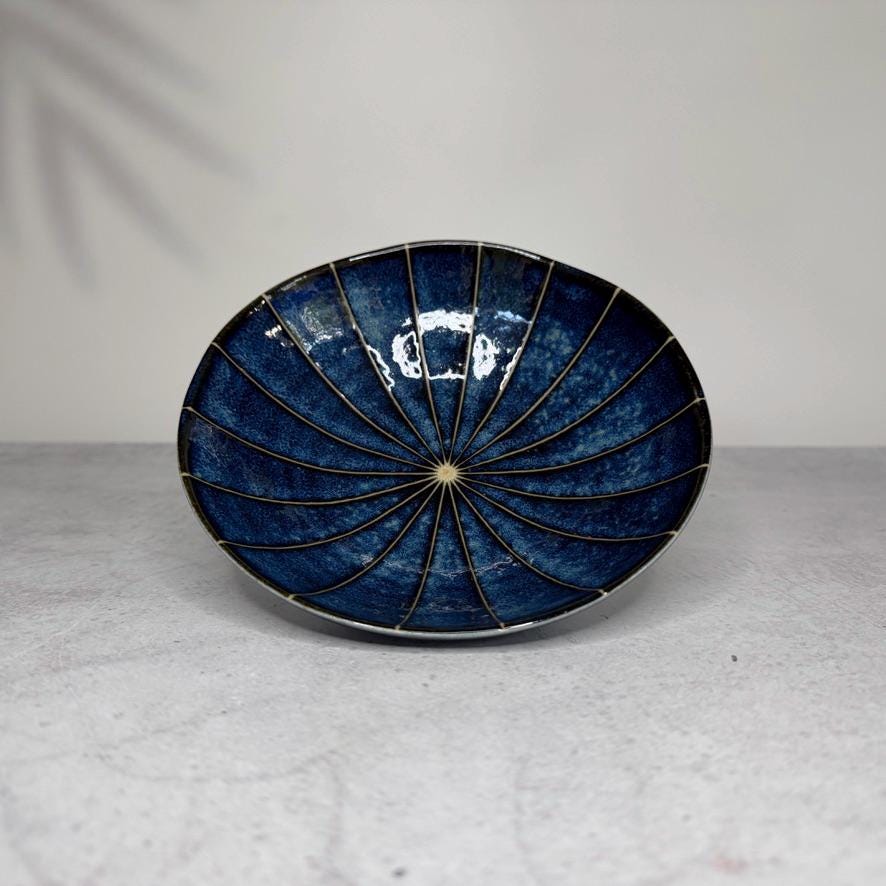 Mino Ware Kiln Changed Dark Blue Juuso Asaka Medium Bowl  Japanese Ceramic Bowl, Minoyaki Pottery, 17cm