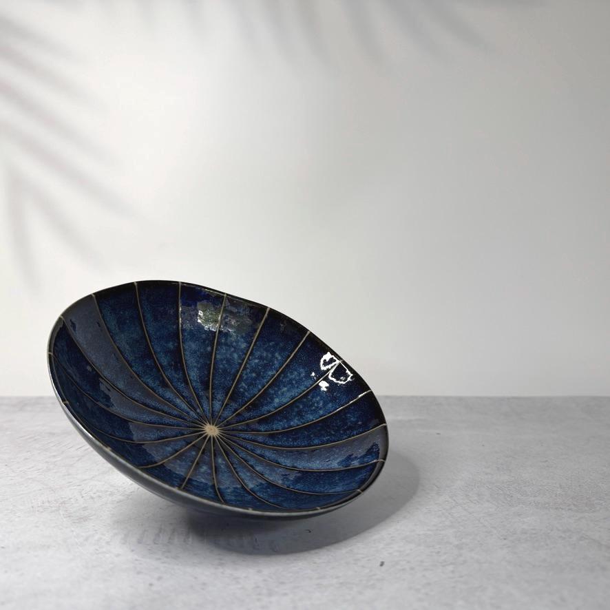 Mino Ware Kiln Changed Dark Blue Juuso Asaka Medium Bowl  Japanese Ceramic Bowl, Minoyaki Pottery, 17cm