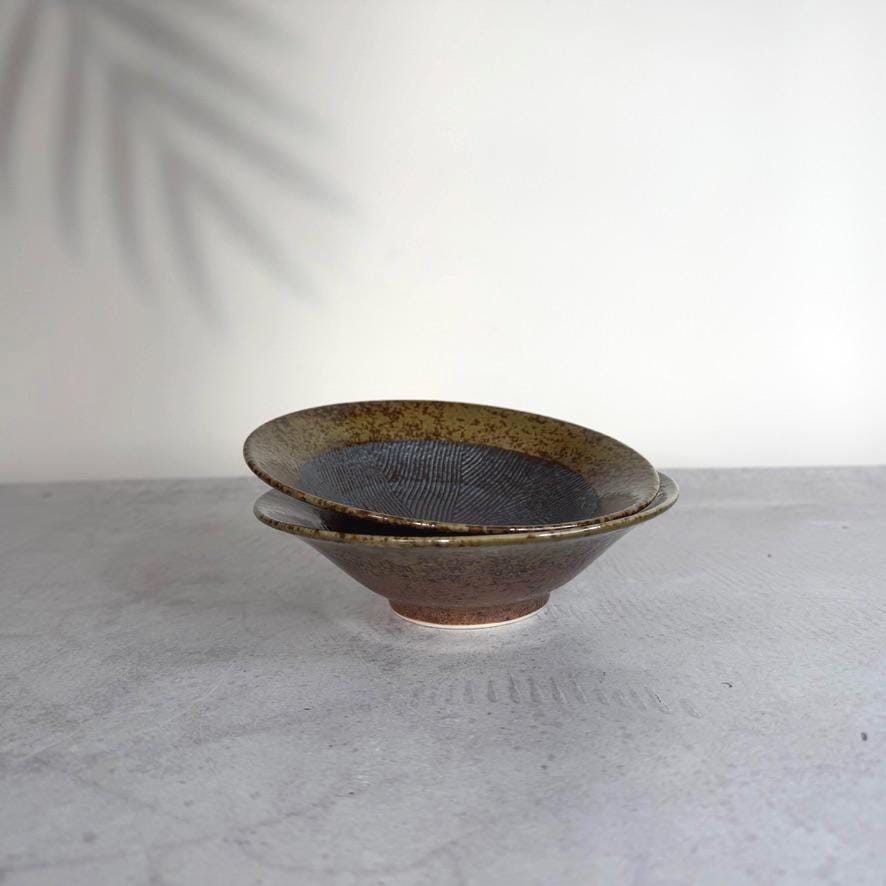 Minoyaki Ashibuki Surime Pattern Flat Bowl | Japanese Pottery | Mino Ware Dish | Made in Japan