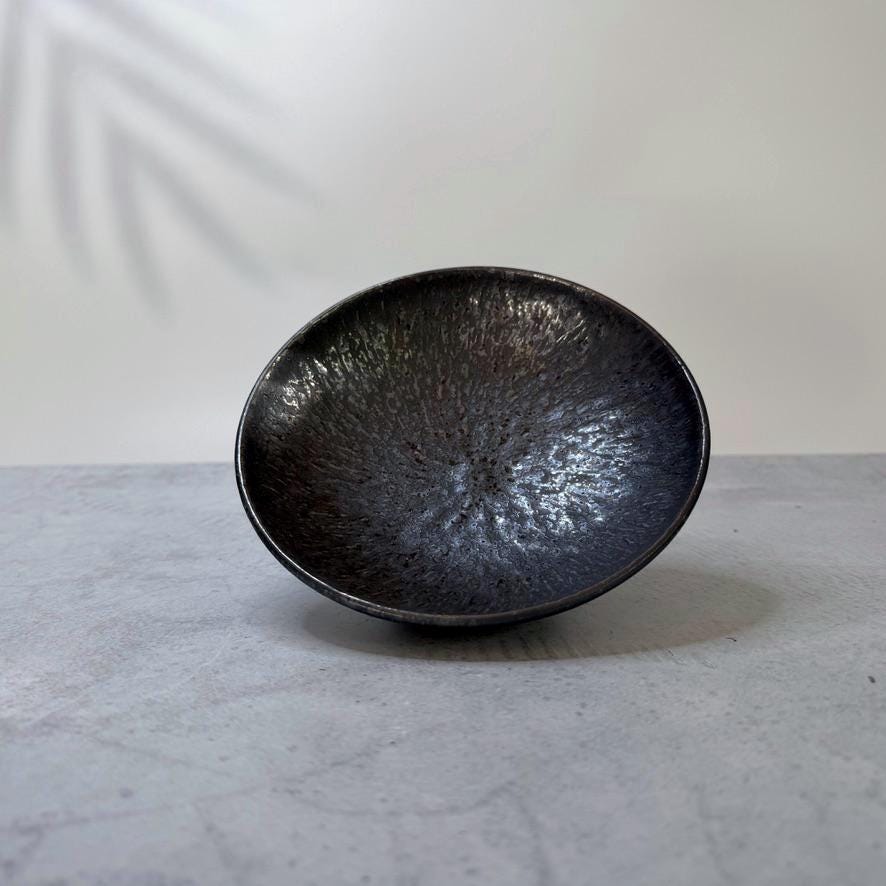Mino Ware Gold Crystal Tochiri High Stand Plate  Japanese Ceramic Elevated Serving Dish, Minoyaki Pottery, Made in Japan