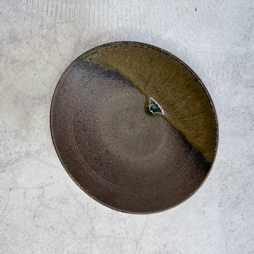 Shigaraki Hechimon Green Drip Bowl | Handmade Japanese Pottery Serving Bowl | Wabi Sabi Ceramic Bowl | Artisan Stoneware Made in Japan