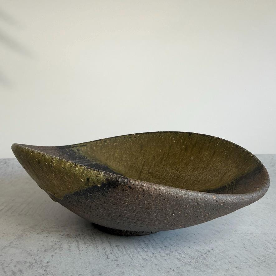 Shigaraki Hechimon Green Drip Bowl | Handmade Japanese Pottery Serving Bowl | Wabi Sabi Ceramic Bowl | Artisan Stoneware Made in Japan