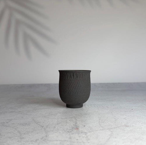 Authentic Shigaraki Hechimon Black Teacup  Handmade in Japan