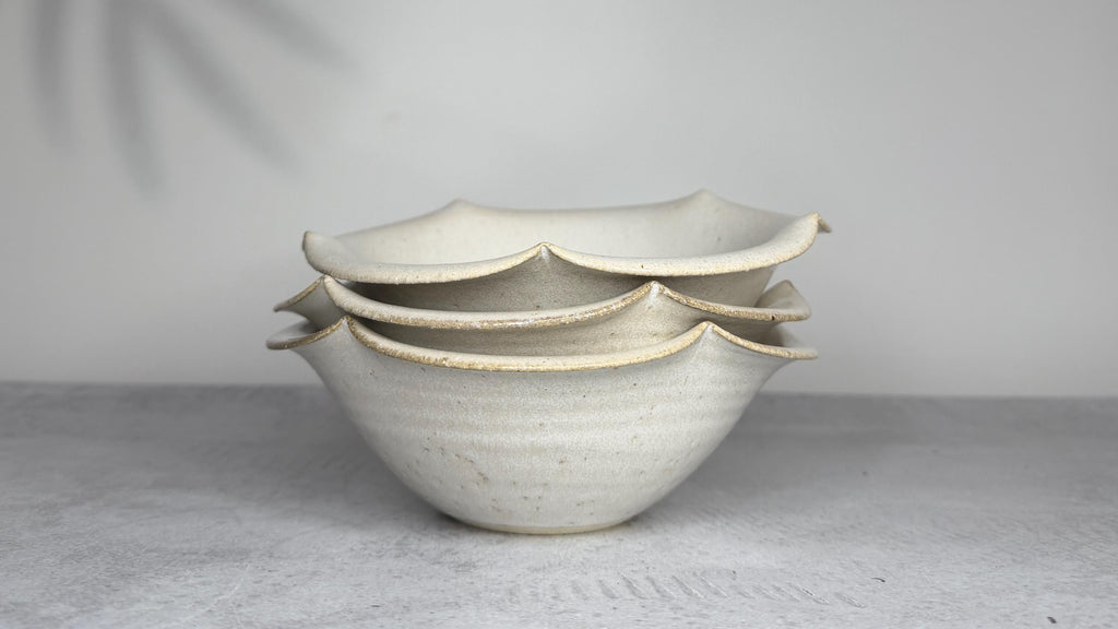 Shigaraki Shirahana Rinka Bowl | Handmade Japanese Pottery | White Floral Stoneware Bowl