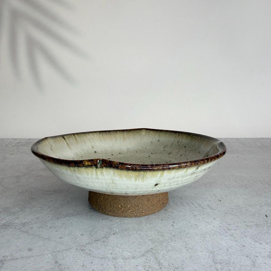 Shigaraki Ware Footed Hagi Iron Roll Dish | Handmade Japanese Ceramic Serving Bowl | Wabi Sabi Stoneware | Made in Japan