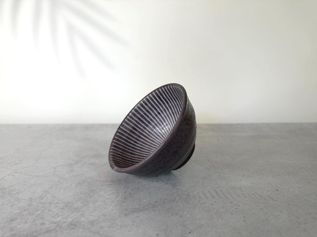 Mino-yaki Ume Jyuso Purple Rice Bowl | Japanese Ceramic | Handmade Pottery | Mino Ware Bowl | 12 x 6.4 cm