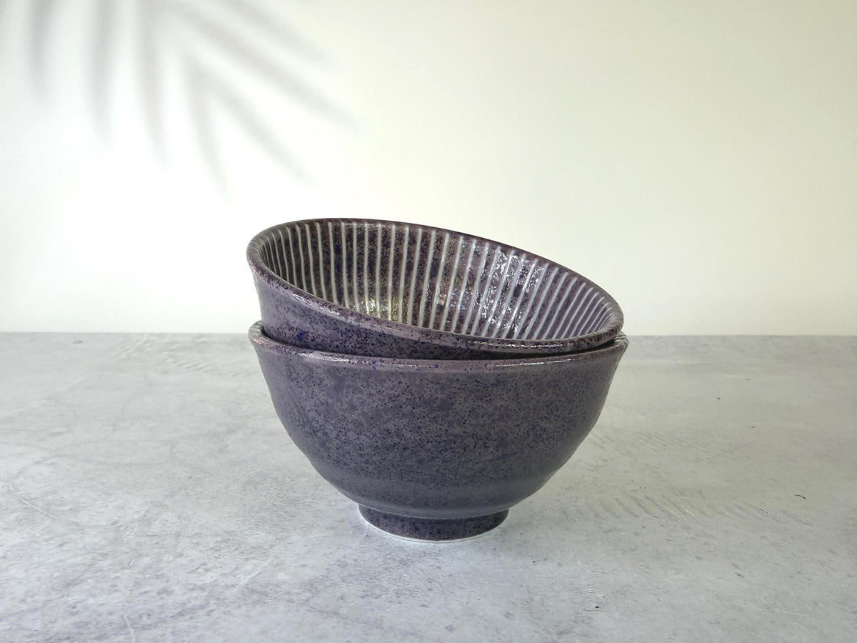 Mino-yaki Ume Jyuso Purple Rice Bowl | Japanese Ceramic | Handmade Pottery | Mino Ware Bowl | 12 x 6.4 cm