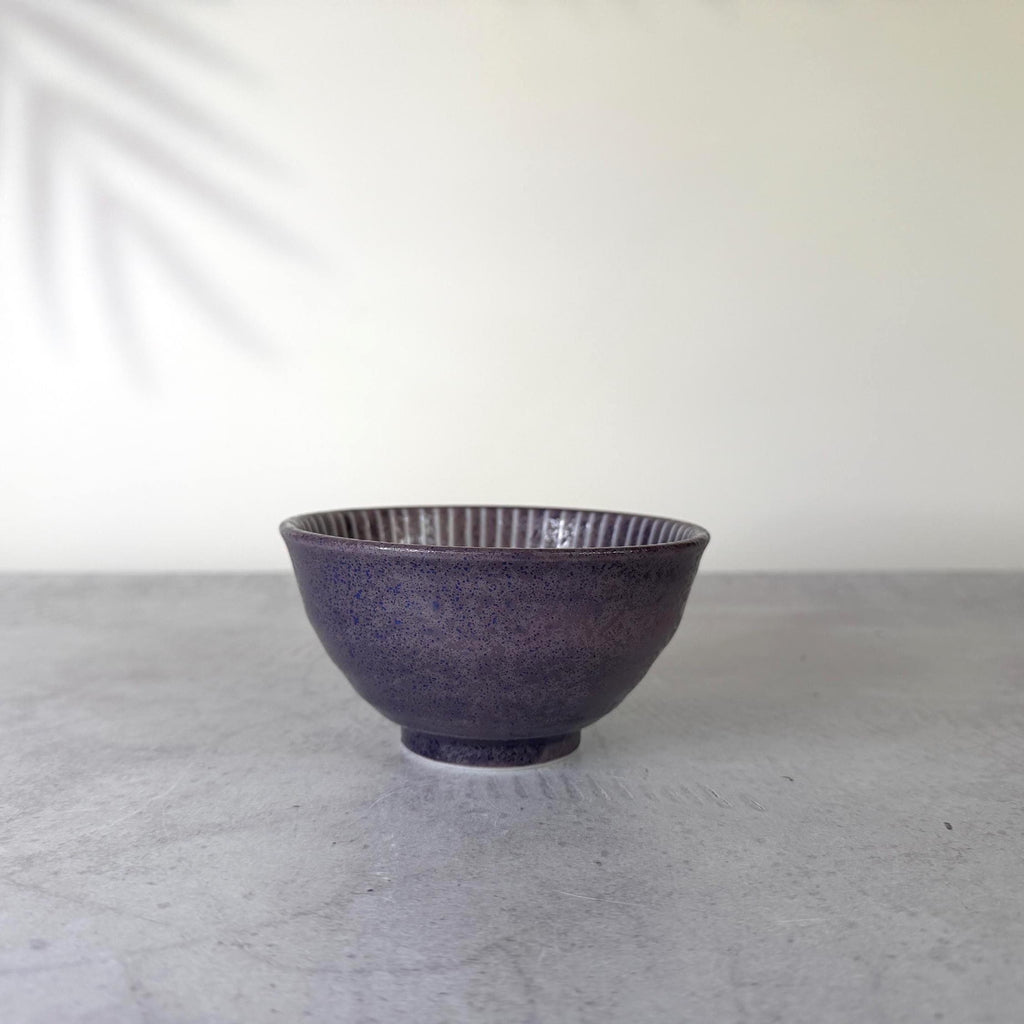 Mino-yaki Ume Jyuso Purple Rice Bowl | Japanese Ceramic | Handmade Pottery | Mino Ware Bowl | 12 x 6.4 cm