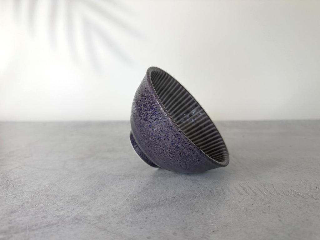 Mino-yaki Ume Jyuso Purple Rice Bowl | Japanese Ceramic | Handmade Pottery | Mino Ware Bowl | 12 x 6.4 cm