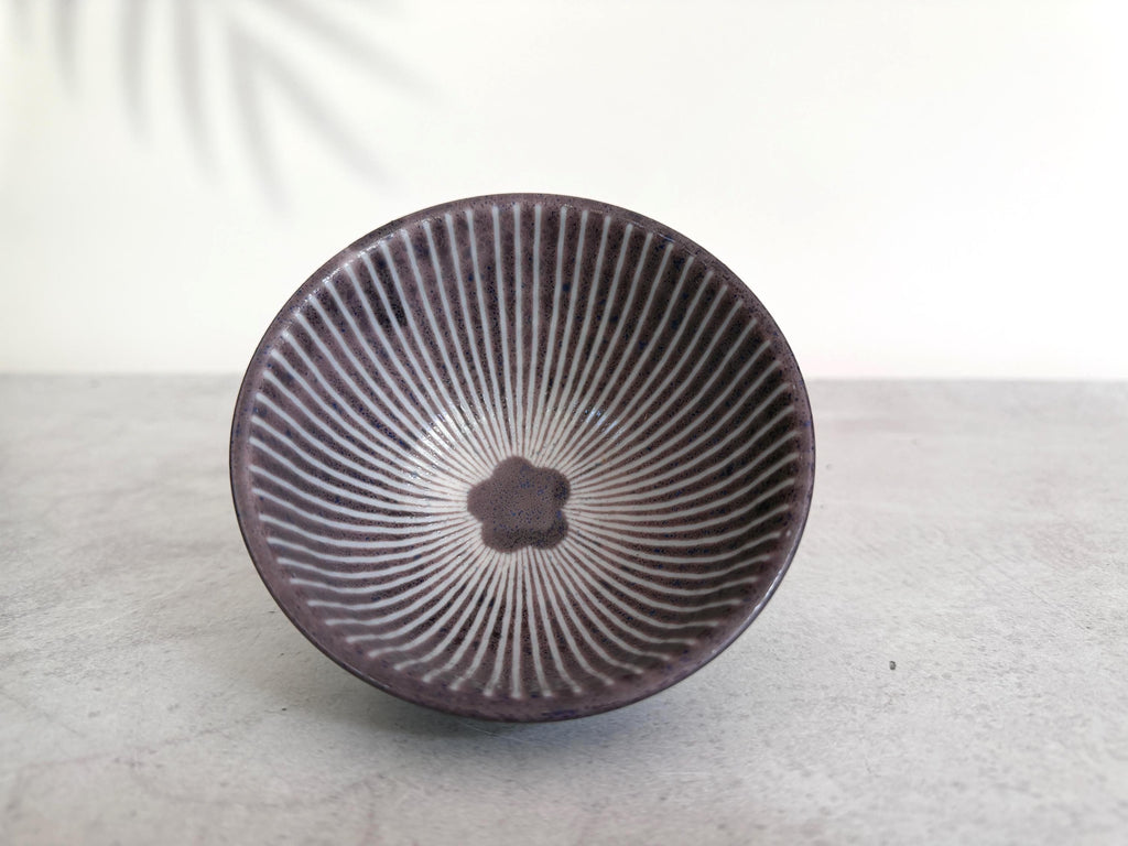 Mino-yaki Ume Jyuso Purple Rice Bowl | Japanese Ceramic | Handmade Pottery | Mino Ware Bowl | 12 x 6.4 cm