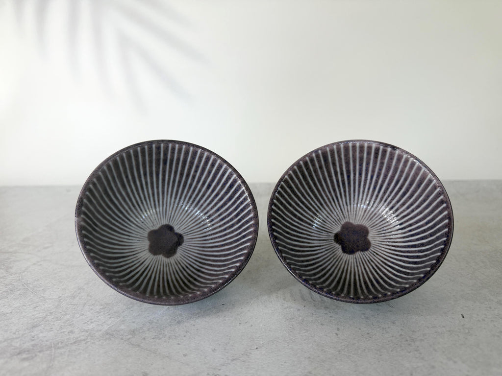 Mino-yaki Ume Jyuso Purple Rice Bowl | Japanese Ceramic | Handmade Pottery | Mino Ware Bowl | 12 x 6.4 cm