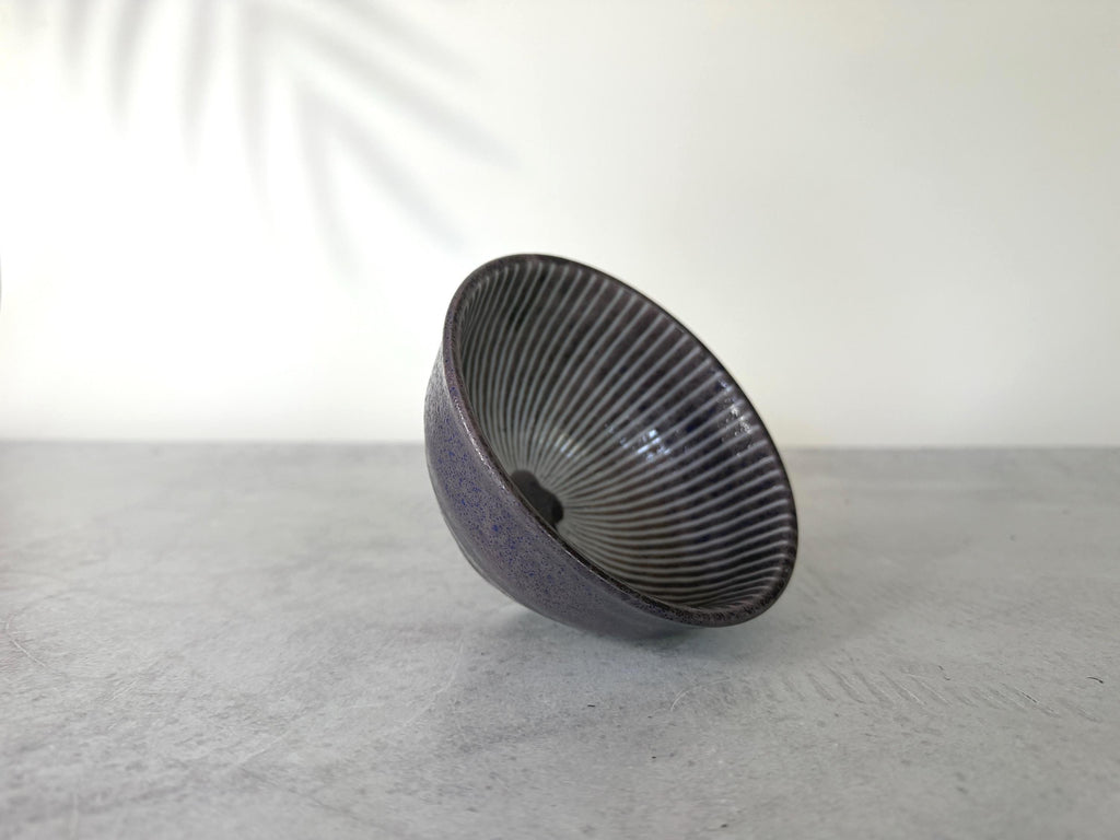 Mino-yaki Ume Jyuso Purple Rice Bowl | Japanese Ceramic | Handmade Pottery | Mino Ware Bowl | 12 x 6.4 cm