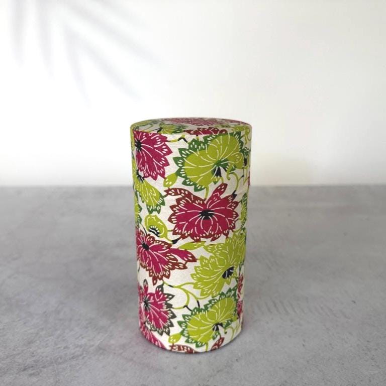 Japanese Washi Tea Canister 200g | Summer Flowers Tin | Japanese Storage Caddy | Made in Japan